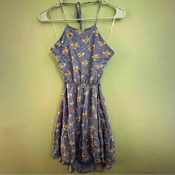 Altard State Floral Halter mini Dress in Blue and Orange - Picture 1 of 5